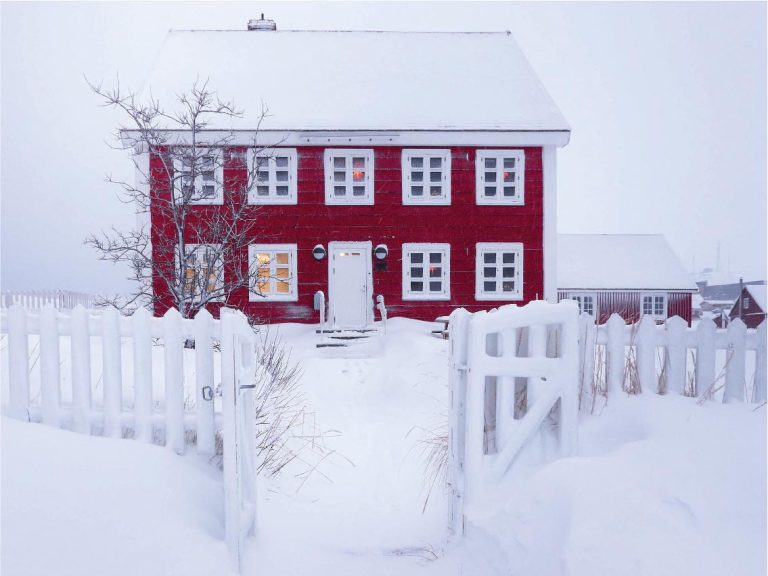 Image from Lisa Germany for the In My Backyard exhibition - a red house covered in snow